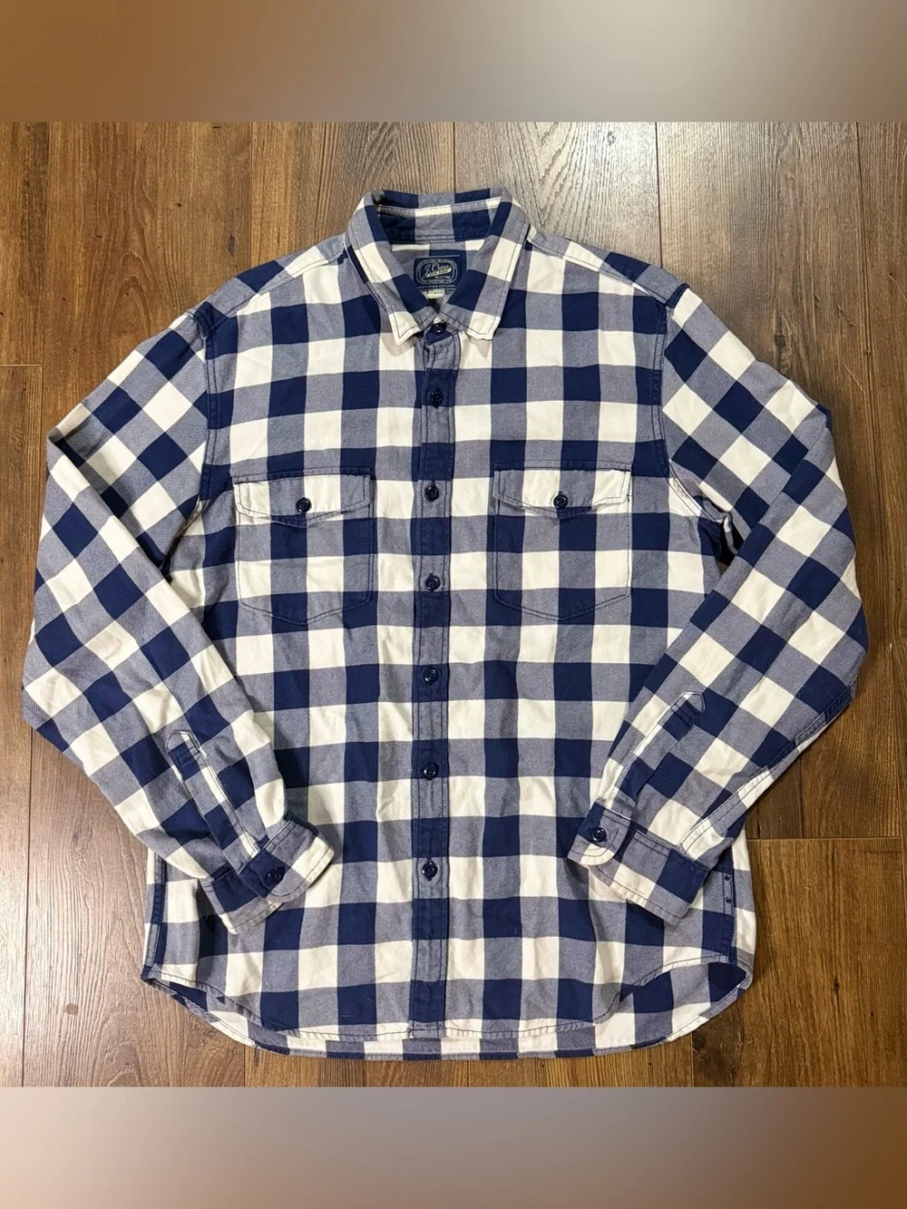 J.Crew Sportsmen’s Outfitters Plaid Shirt Men’s L Slim Blue White 100% Cotton